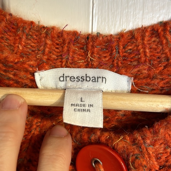 Wool Blend Orange Harvest 3 Button Cable Sweater - Picture 10 of 12